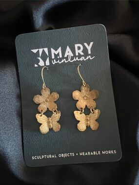 Gold Floral & Butterfly Drop Earrings